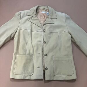 Vintage Y2K Ann Taylor Women's Beige Leather Suede Blazer Jacket Coat Large READ